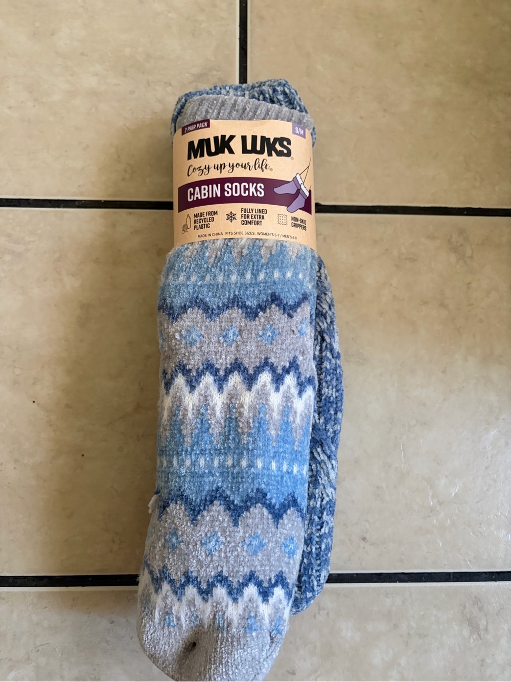 Muk Luks Blue Patterned Cabin Socks